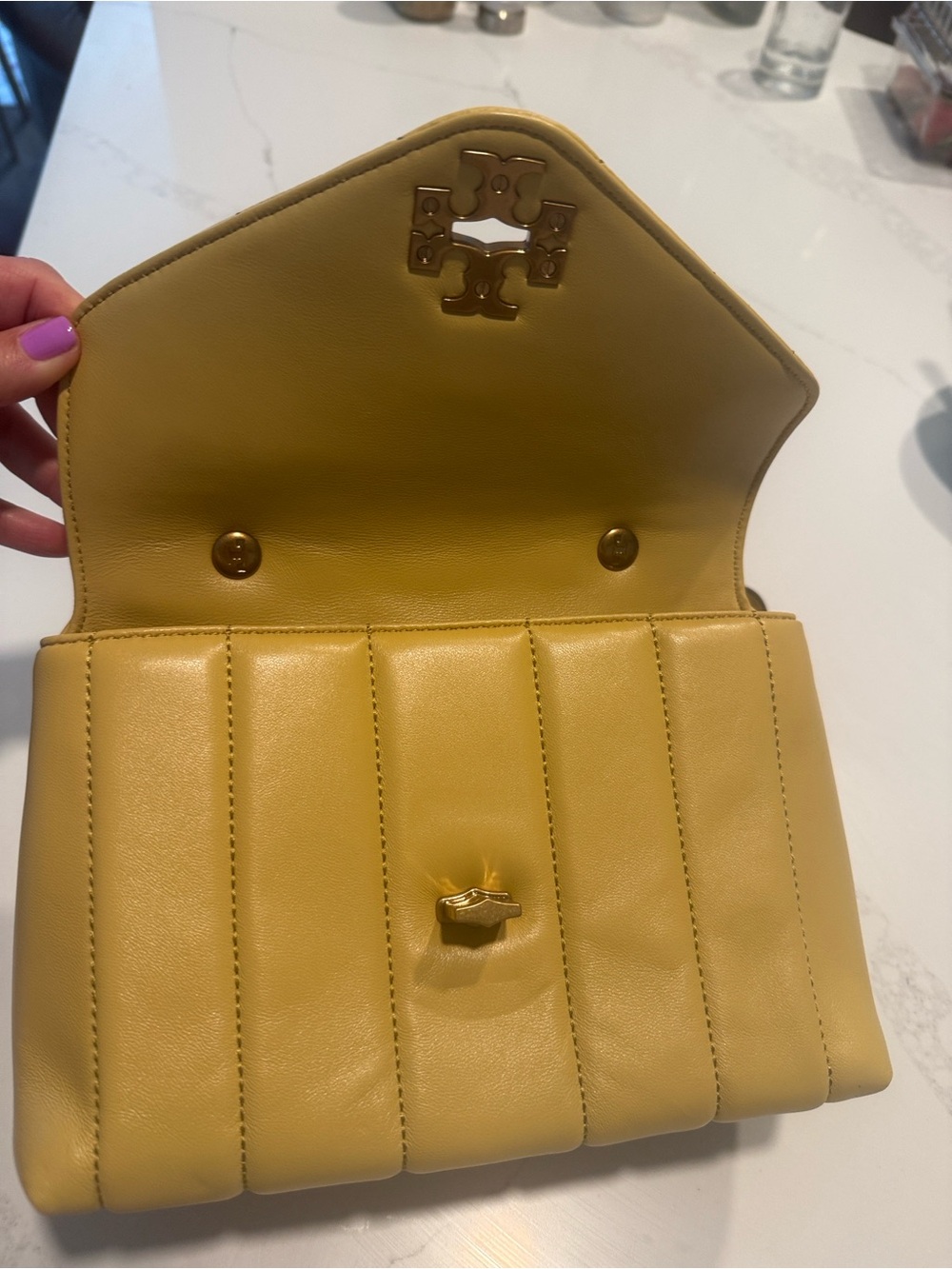 Tory Burch Quilted Lemon Leather Crossbody with Gold Logo - Picture 2 of 2